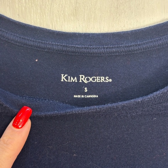 Kim Rogers Women’s Small Striped 3/4 Sleeve Cotton Top Blue Green - Picture 6 of 7